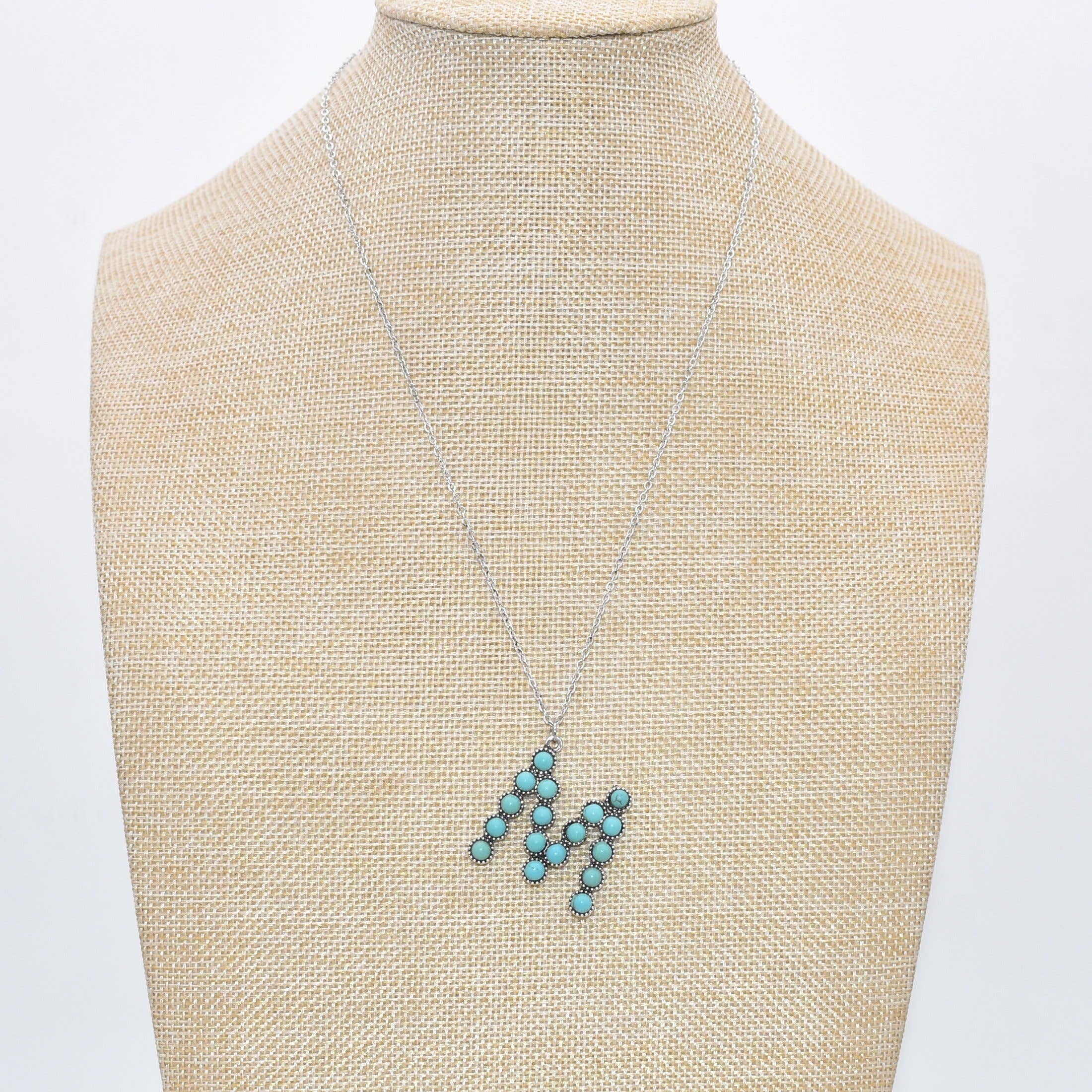 The Classy Cloth WS - Wholesale Pendant/Charm Necklace - Silver Turquoise Statement Letter Necklace RTS9