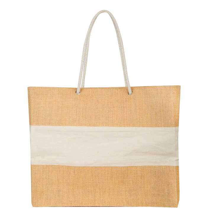 ecojutebags - Wholesale Grocery/shopping bag - Eco-Friendly Jute Tote with White Canvas Panel & Rope Handle3
