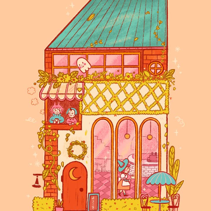 beanpolice - Wholesale Art Print - Witch Ghost Cafe Medium Print