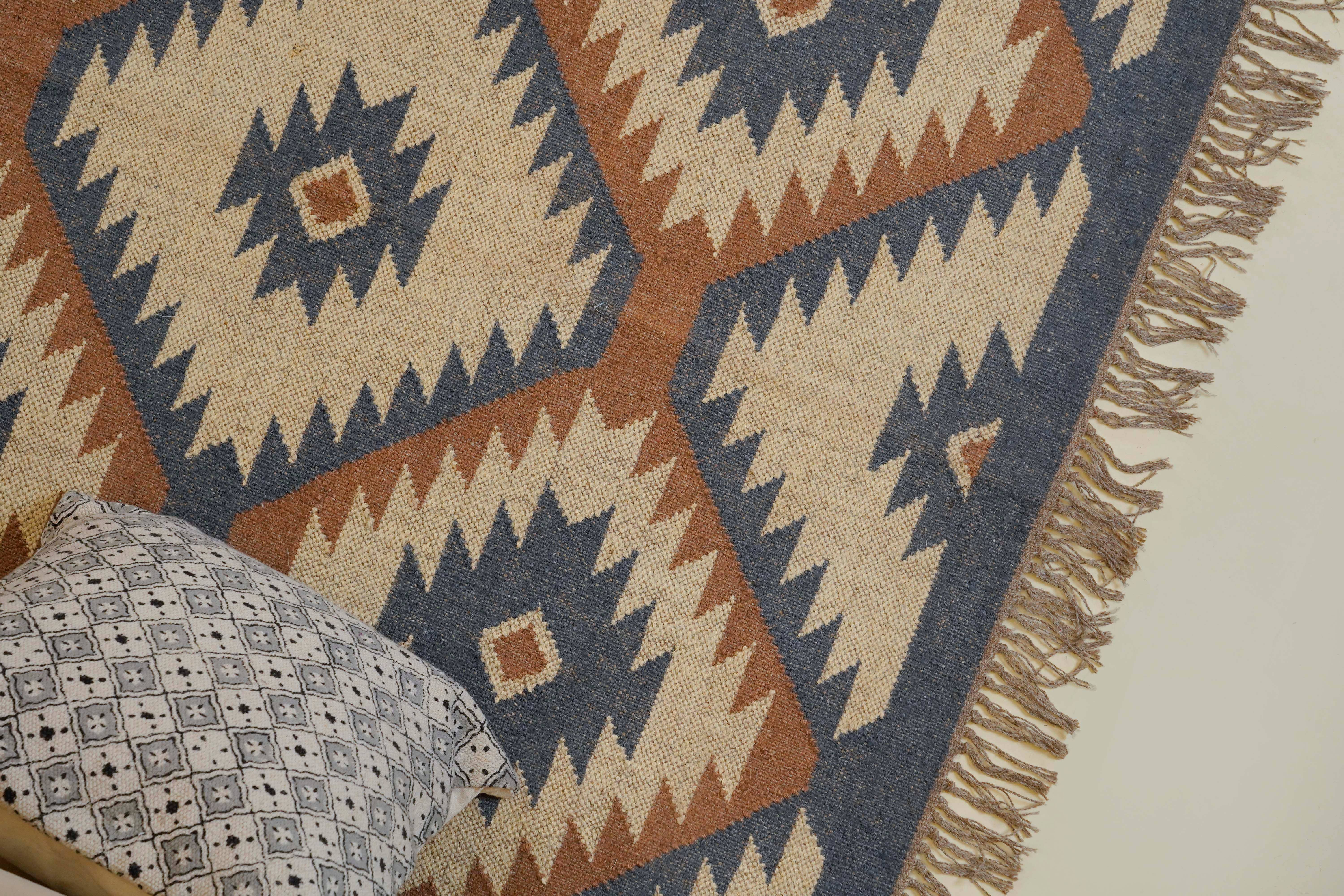 Chouhan Rugs - Wholesale Vloerkleed - Geometrische Kilim jute tapijten Meer kleurige wol jute dhurrie9