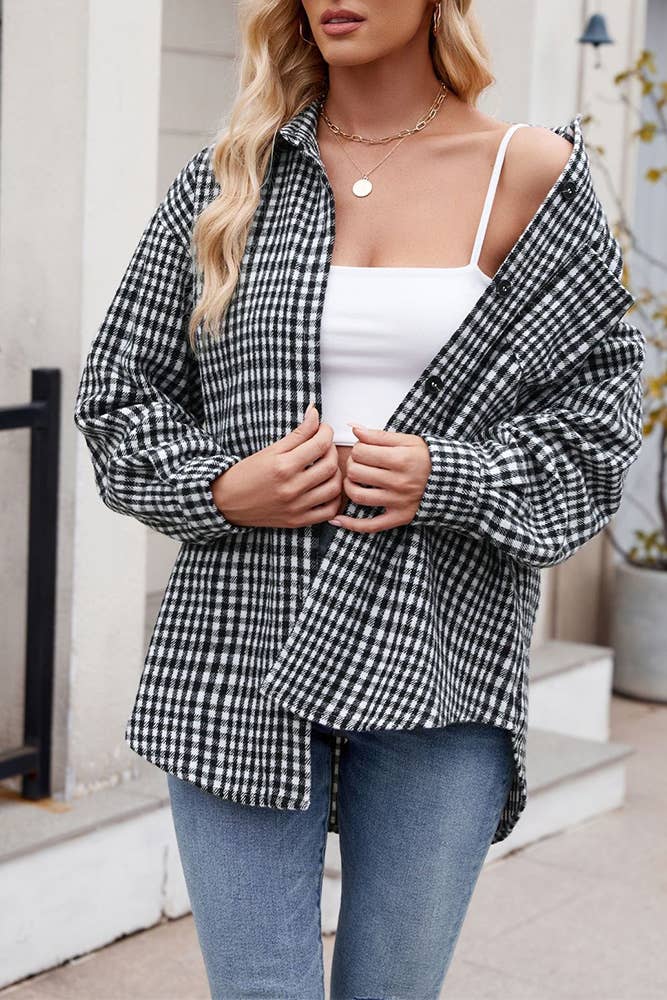 UNISHE - Wholesale Overhemd met knopen - Dames - Fall Flanellen geruit overhemd met knoopsluiting en zak MD1364