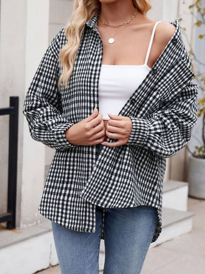 UNISHE - Wholesale Button Down Shirt - Women's - Fall Flannel Plaid Button Up Shirt with Pocket MD1364