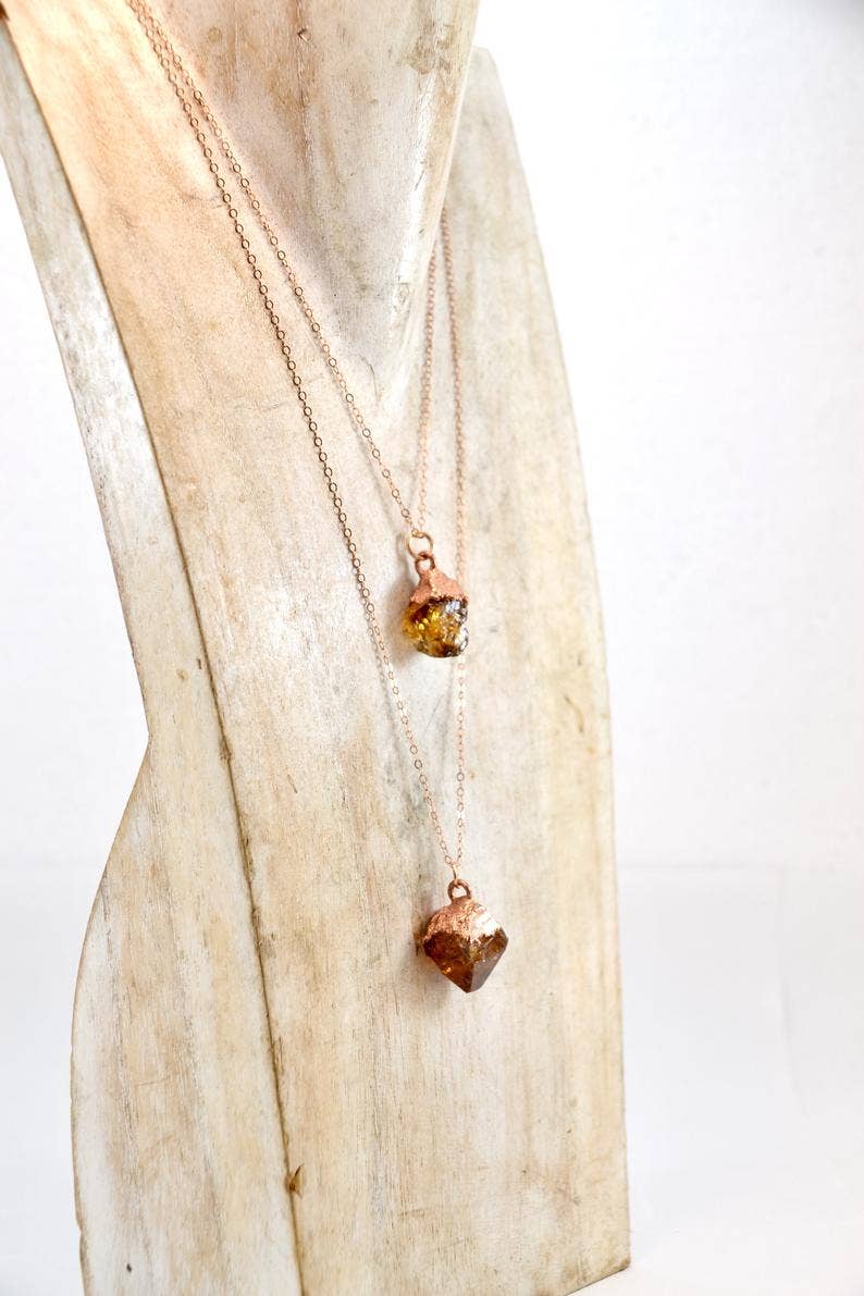 Daddy Daughter Jewelry - Vendita all'ingrosso Collana con ciondolo/pendaglio - Collana punto citrino grezzo | pietra portafortuna novembre 14 k RGF6