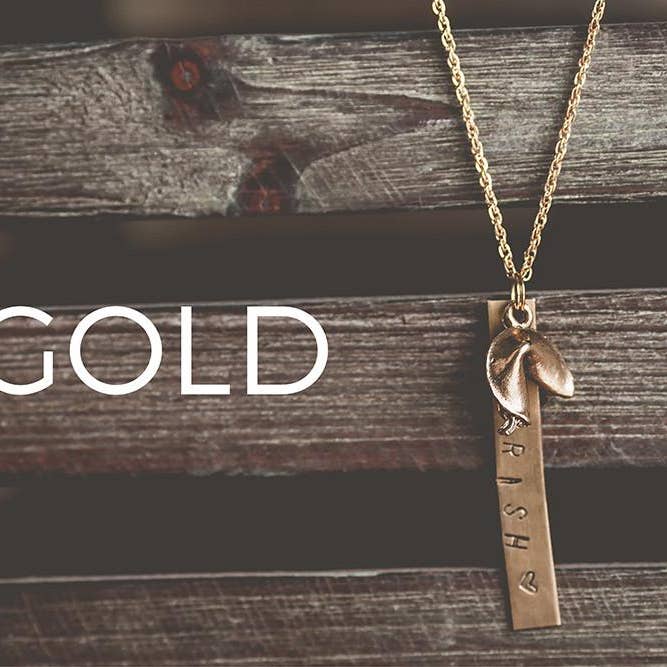 Fortune Cookie Necklace - Antique Gold for wholesale by Fortunista.org