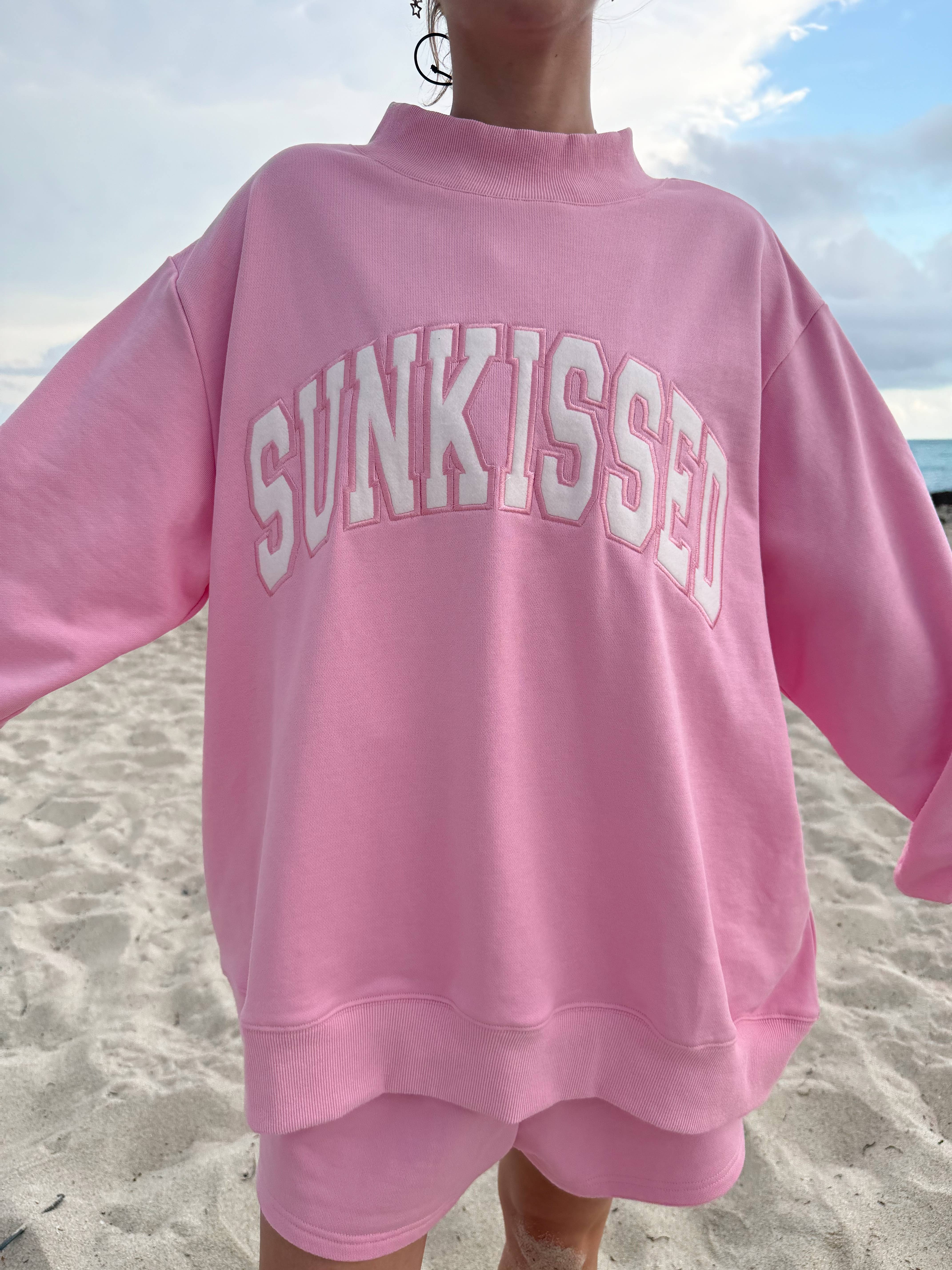 Lottie Pink Varsity Sunkissed Embroidered Mockneck Sweatshirt 100% Cotton for wholesale on Faire9