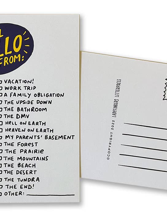 Hello From Postcard for wholesale by Ladyfingers Letterpress