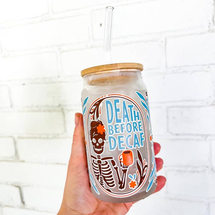 Forest Cove Home - Wholesale Drinking Glass/Cup - Death Before Decaf Color Change Can Glass