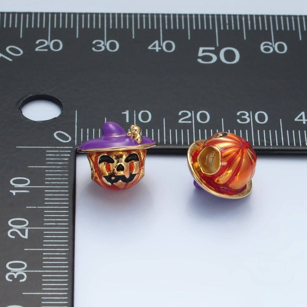 Aim Eternal - Wholesale Individual Charm/Pendant - 14K Gold Filled 12mm Witch Pumpkin Lantern Enamel Bead | B6272