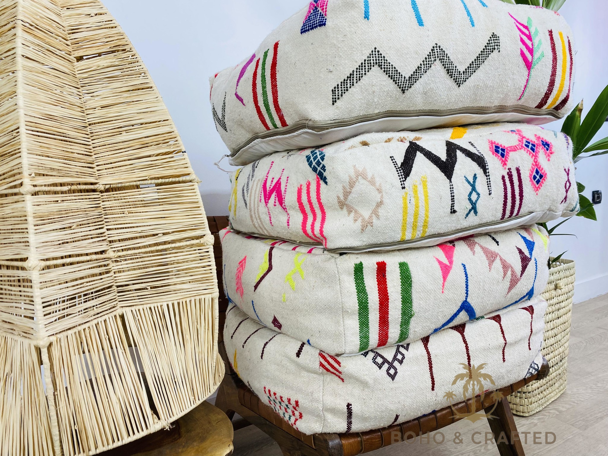 BohoVibeCraft - Wholesale Pouf - Multicolored Moroccan Kilim Pouf, Floor Pouf, wool colored5