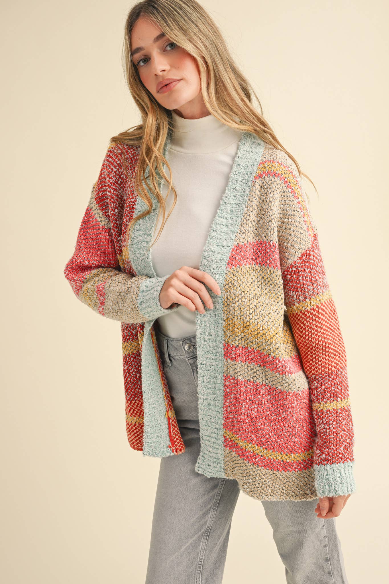 &MERCI - Wholesale Cardigan - Women's - OVERSIZED COLOR BLOCK CARDIGAN MSW100386