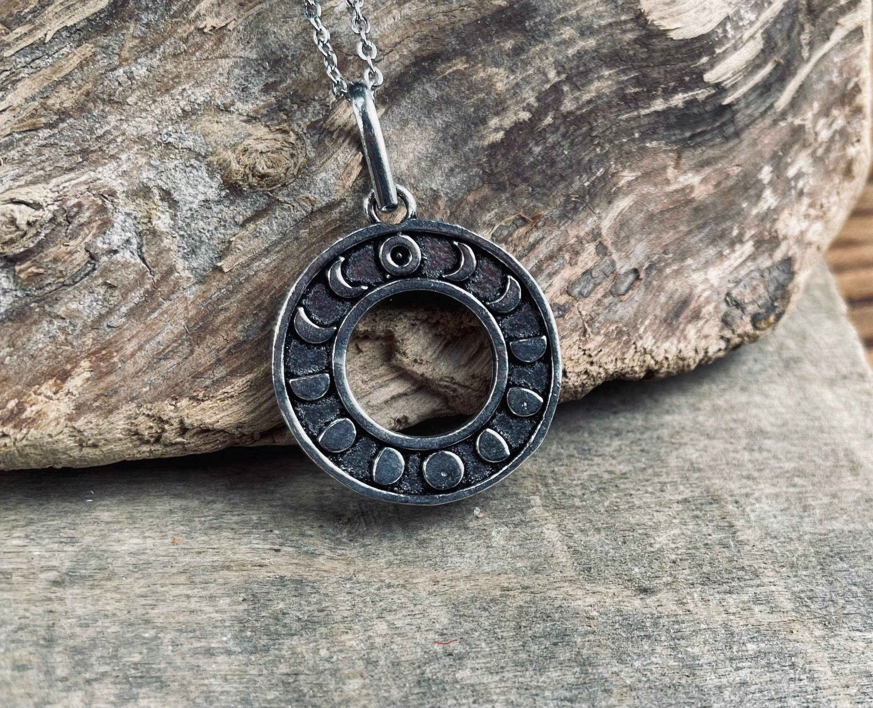 Kaali Boutique - Wholesale Pendant/Charm Necklace - Lunar Calendar Necklace / Moon Phases / Hypoallergenic / Silver / Yoga / Reiki / Boho / Hippie / Rustic / Ethnic / Crystals / Third Eye /2