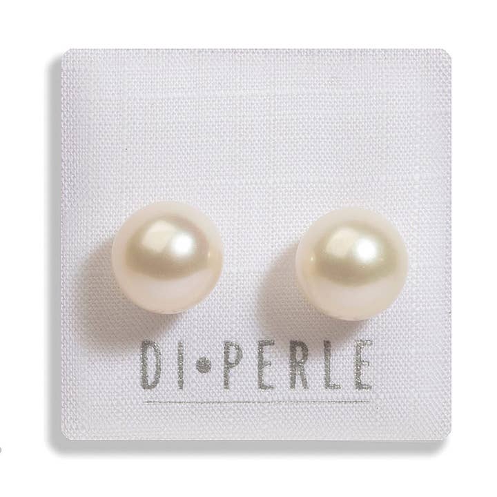 Pearl ear studs | 9.5 - 10.0 mm | white | 925 for wholesale by Di Perle GmbH