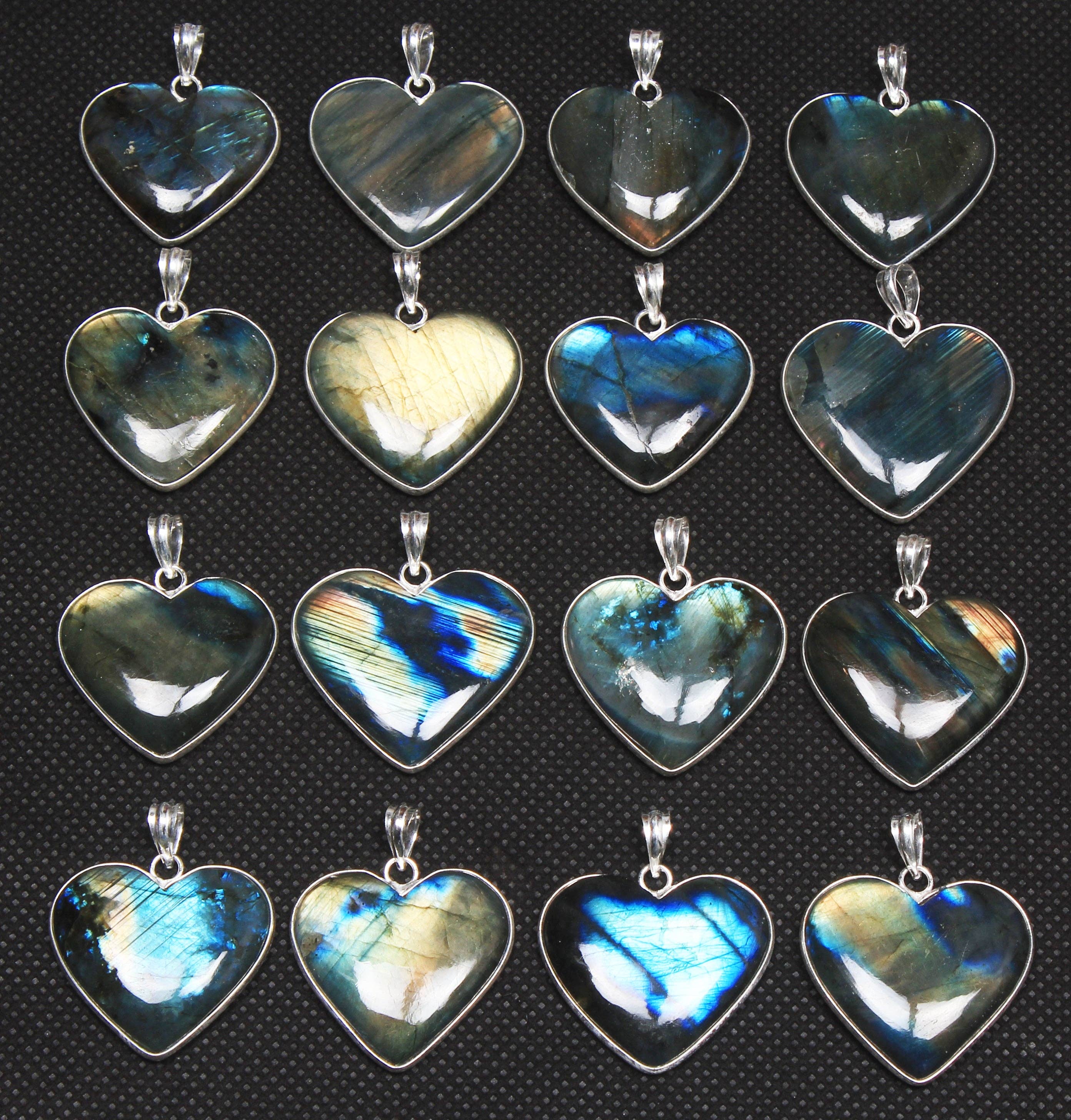 Handmade Jewels - Wholesale Individual Charm/Pendant - Labradorite Heart Pendants - Handmade, Silver-Plated Brass, Wholesale1