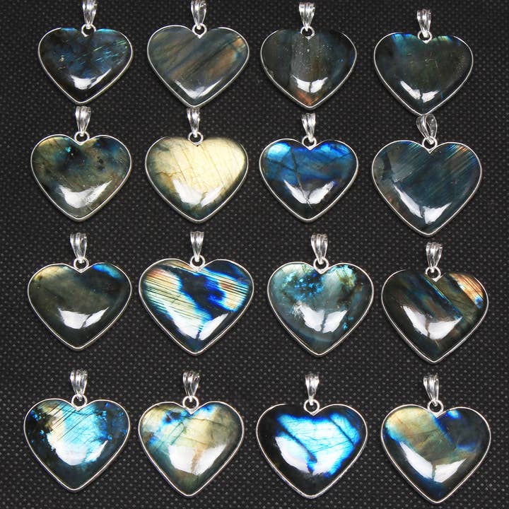 Handmade Jewels - Wholesale Individual Charm/Pendant - Labradorite Heart Pendants - Handmade, Silver-Plated Brass, Wholesale1