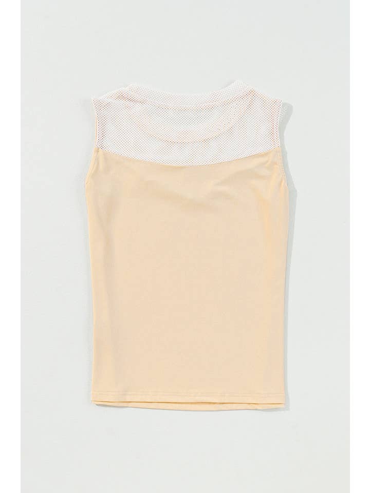 Oatmeal Mesh Patchwork Crewneck Summer Tank Top for wholesale on Faire