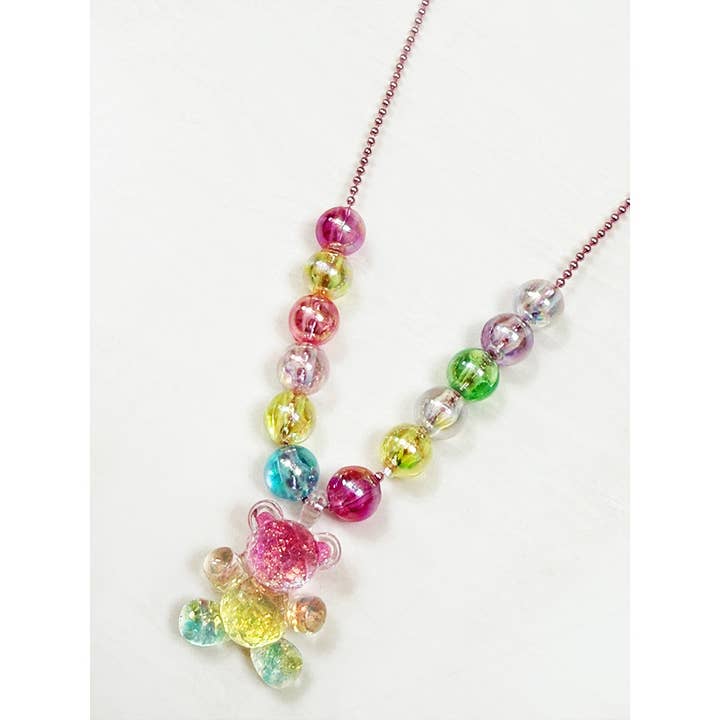 MULTI Kids Colorful Teddy Bear Beaded Necklace for wholesale on Faire