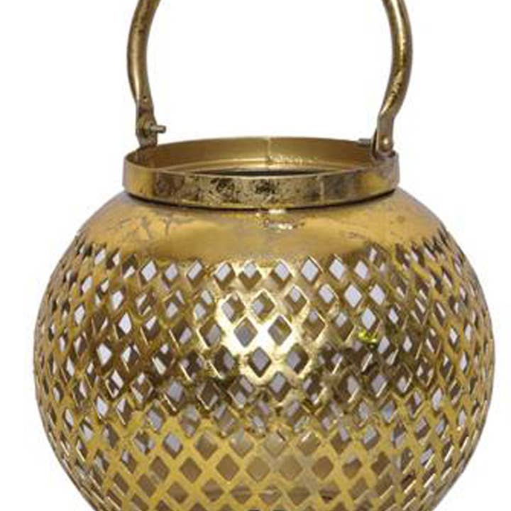 Vergulde collectie bladgoud ijzeren ronde lantaarn (8,5 „Hx8"D) voor wholesale door S.N.K. Home Decor