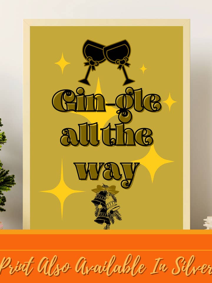 Gin-gle All The Way Jingle Bells Xmas Song Lyrics Wall Print for wholesale by Printicole