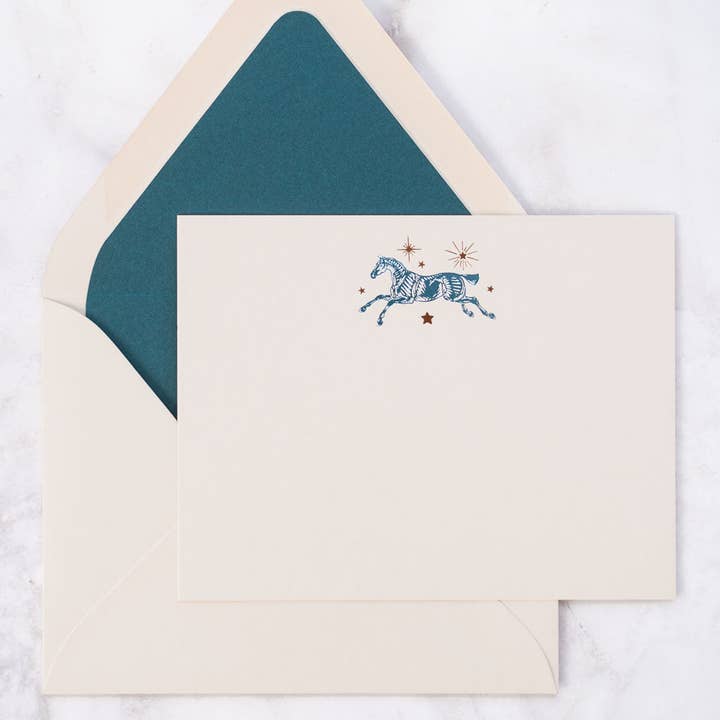 Danielle Demers Studio - Wholesale Stationery/Notecard Set - Celestial Horse Leaping Foil Stamped Cards, Set of 81
