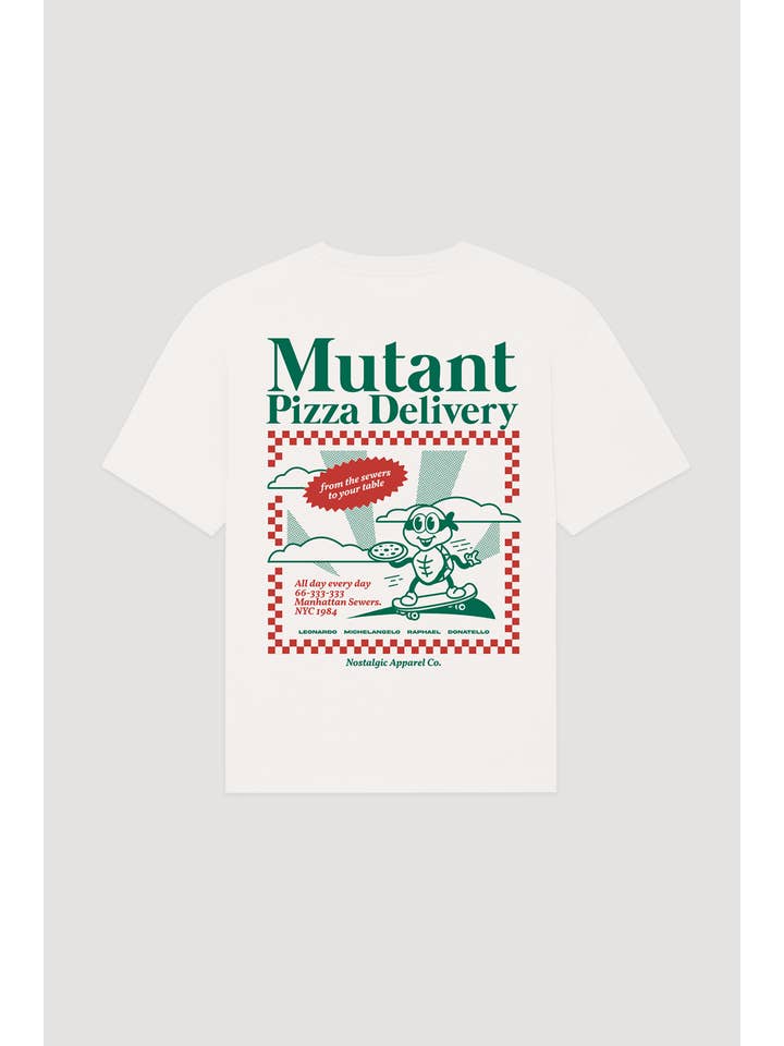 Nostalgic Apparel - Wholesale Screen Printed T-Shirt - Unisex - Mutant Pizza Delivery | OffWhite Tee0