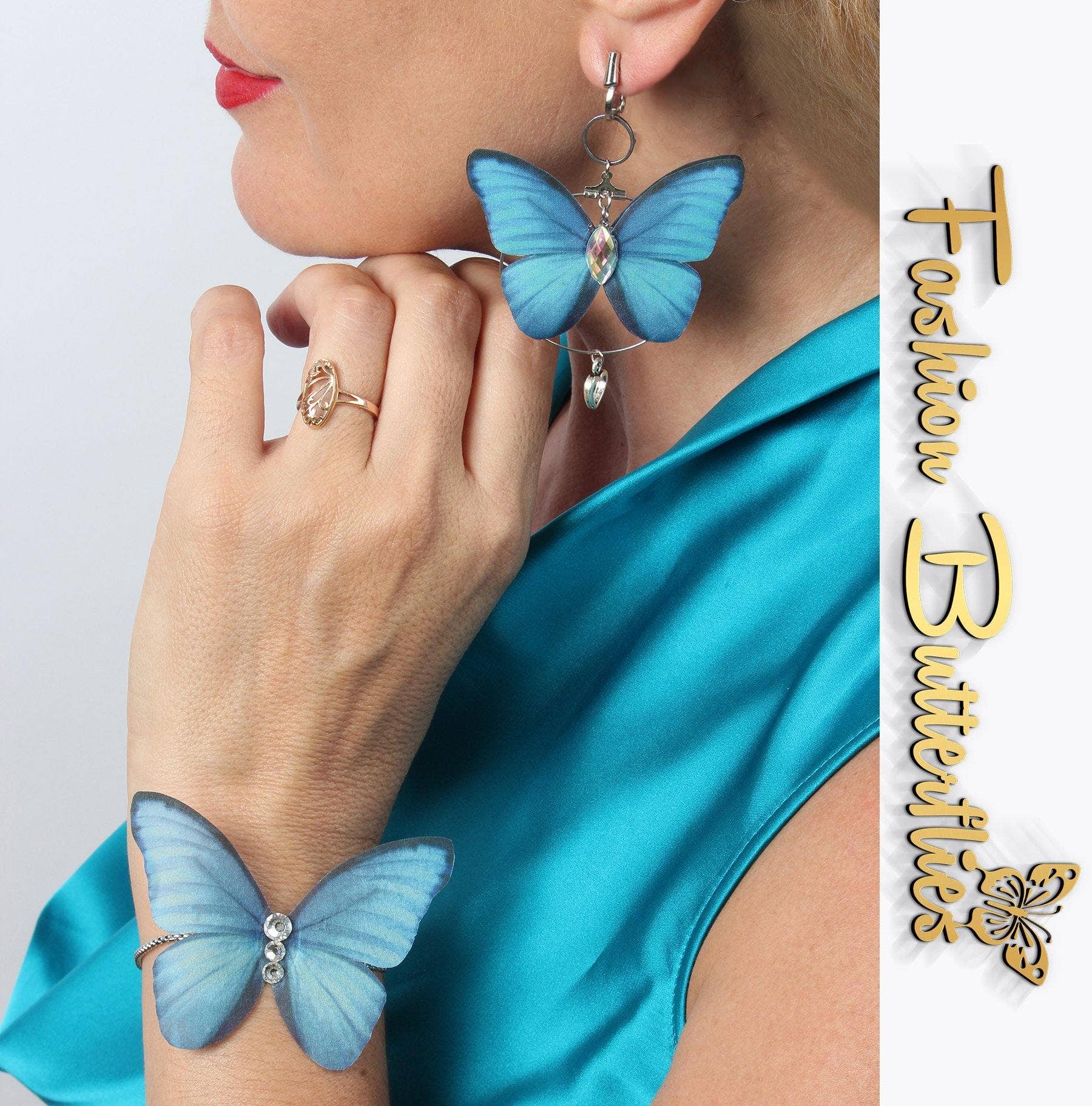 Fashion Butterflies - Wholesale Bedelarmbandje - Hemelsblauwe zijden vlinder verstelbare armband4