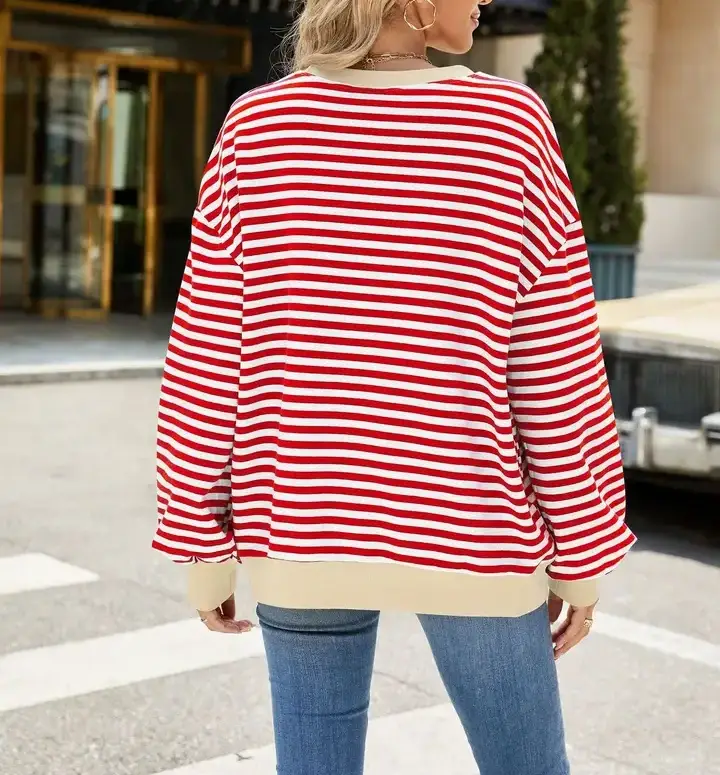 Lovesoft - Wholesale Knit Sweater - Women's - Striped Crew Neck Contrast Color Loose Long Sleeve Sweater26
