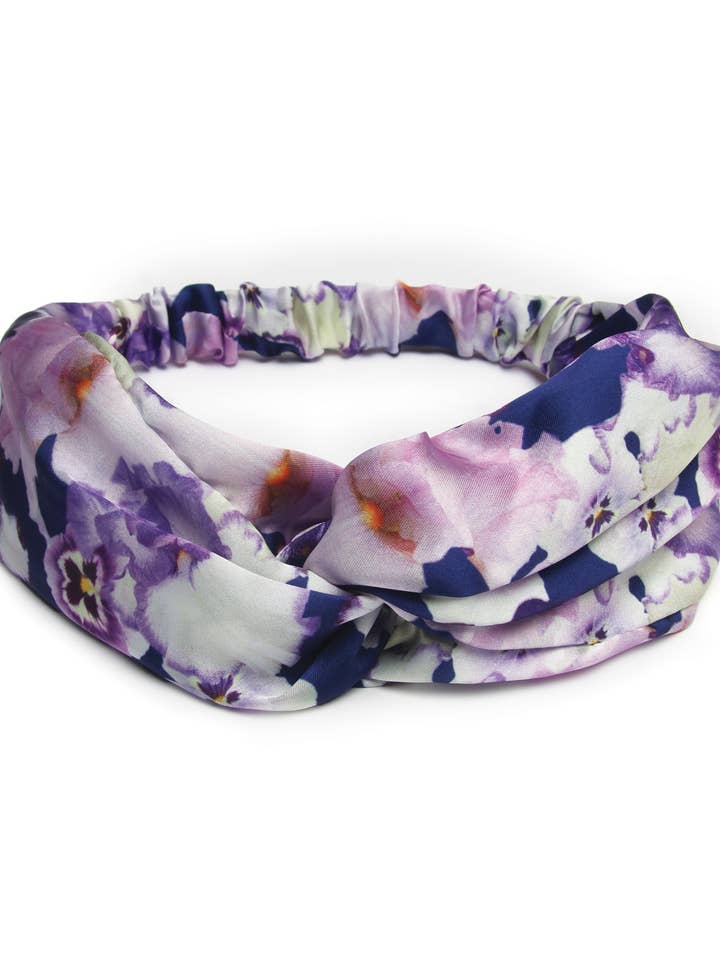 Giverny Pansy Silky Tiwst Headband for wholesale by BANDED