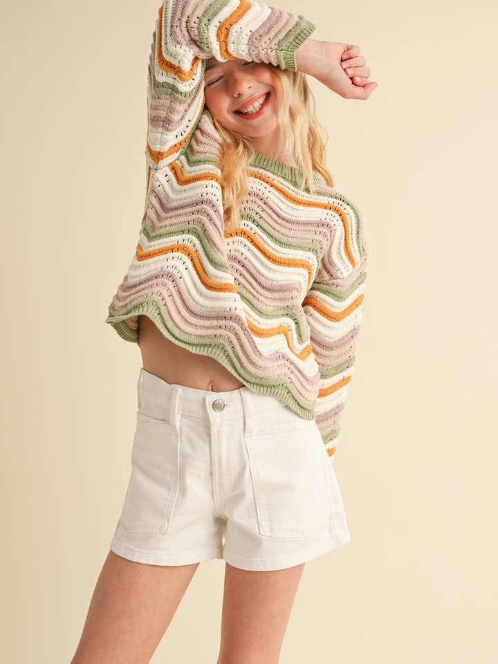 heart and arrow - Venta al por mayor Jersey corto de punto - Niños - JERSEY DE PUNTO CON CUELLO REDONDO Y CANALÉ ONDULADO PARA NIÑAS ADOLESCENTES (7-14)3