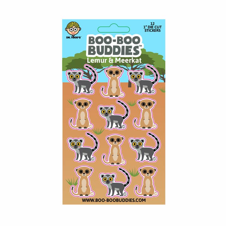 Foglio di Adesivi Lemure & Suricato Boo Boo Buddies® – Collezionabile per la vendita all'ingrosso da parte di Boo Boo Buddies
