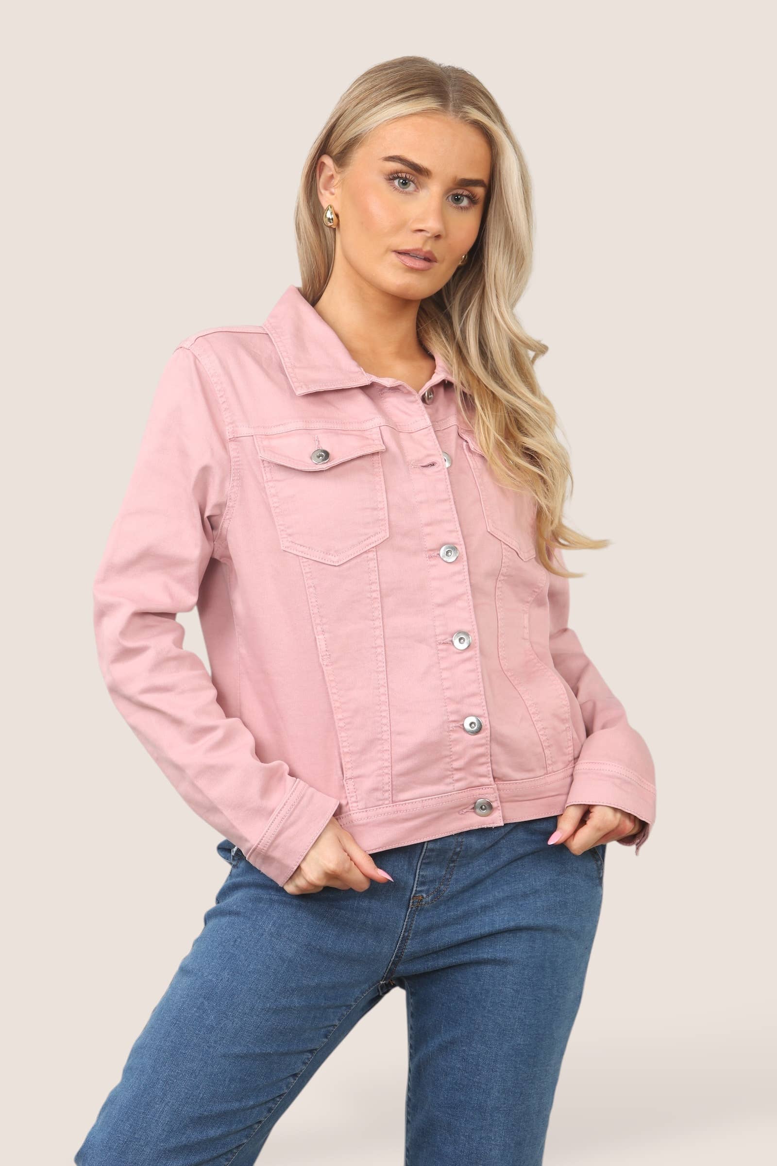 Kurt Muller - Vendita all'ingrosso Giacca di jeans - Donna - Giacca in denim di cotone elasticizzato rosa tenue lavato Kurt Muller2