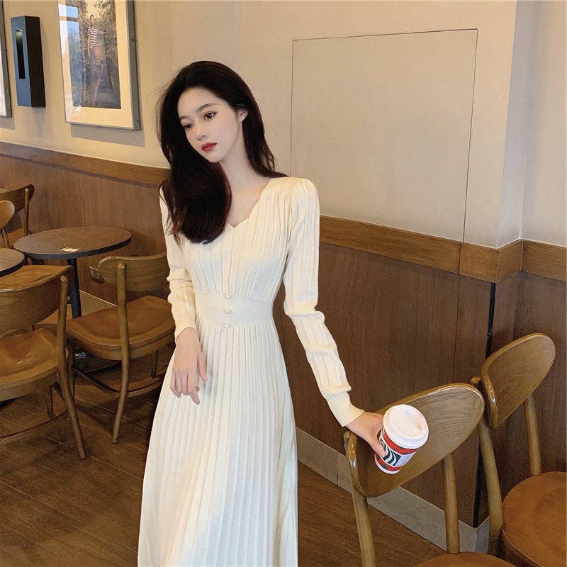 Marayn - Wholesale Dress - Women's - HighWaisted Knit Dress Chic Korean Style for Fall11