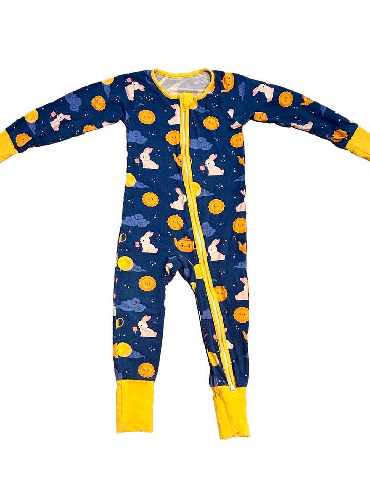 Mid-Autumn Dreams Bamboo Zippered Romper Baby Pajamas for wholesale by Baby Snack Time