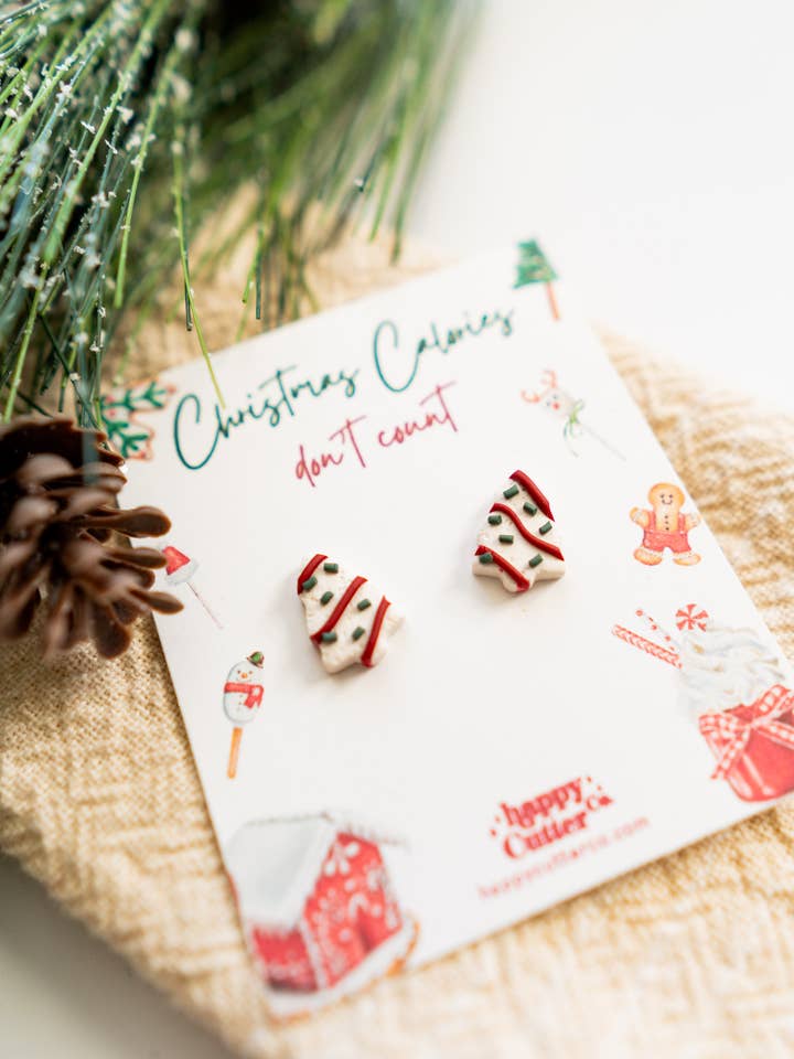 Christmas Treat Studs | Christmas Tree Treat Clay Studs for wholesale by Happy Cutter Co