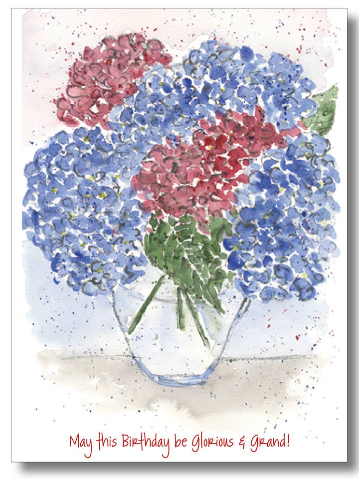 Blue & Ruby Hortensien - Geburtstagsnachricht für den Großhandel von WORDS & WATERCOLORS BY PEG CONLEY