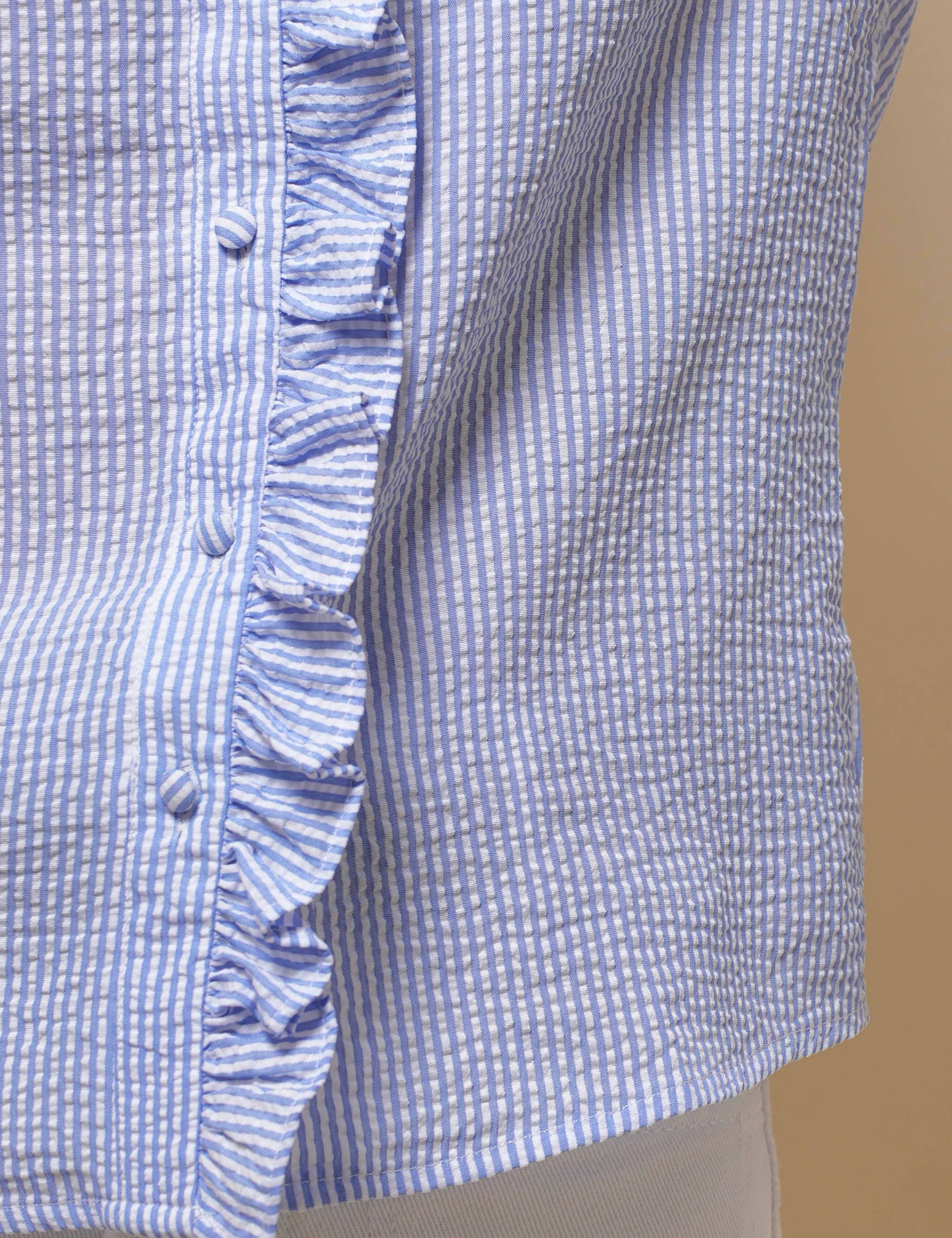 Sweetkama - Vendita all'ingrosso Camicia button down - Donna - Camicia a righe con maniche corte e collo arricciato da donna SKT5108710