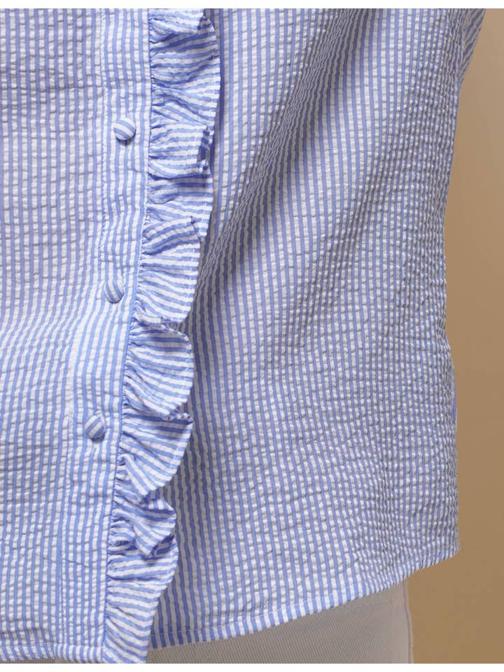 Sweetkama - Vendita all'ingrosso Camicia button down - Donna - Camicia a righe con maniche corte e collo arricciato da donna SKT5108710