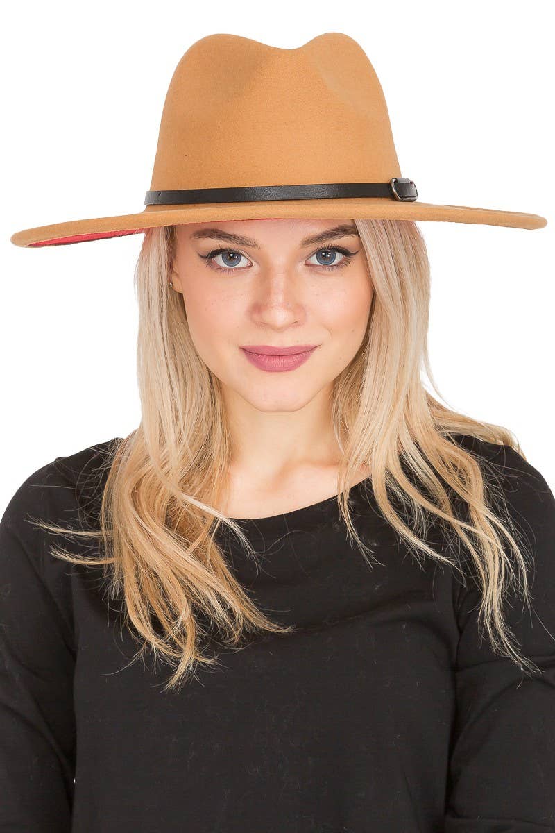 Cap Zone - Wholesale Fedora - Women's - Premium Two Tone Fedora Wide Brim With Belt