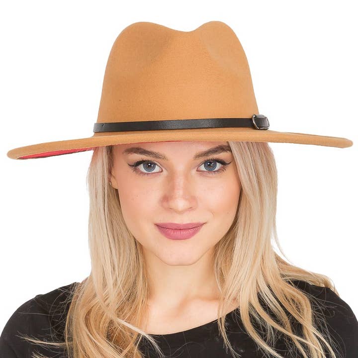 Cap Zone - Wholesale Fedora - Women's - Premium Two Tone Fedora Wide Brim With Belt