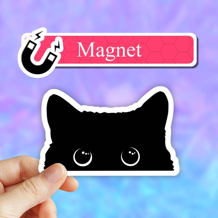Neya Sticker Shop - Wholesale Sticker - Black peeking cat Meme fridge magnet, funny Black car magnet