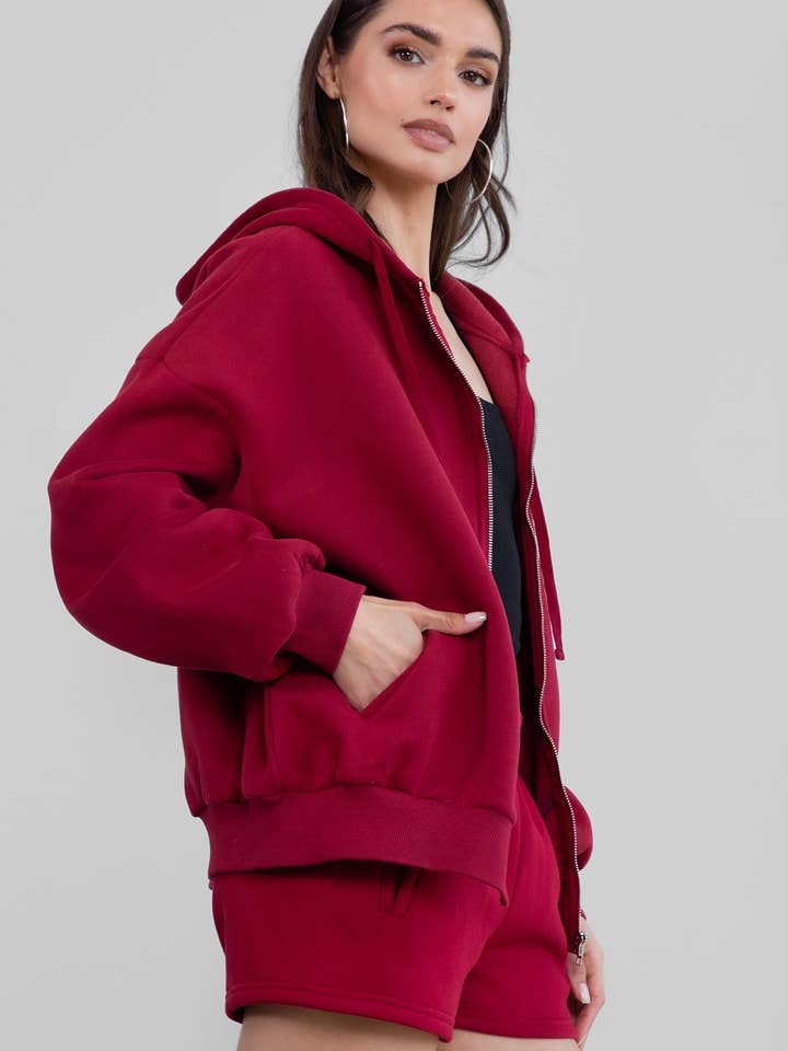 TICTOC - Wholesale Hoodie – Women's - UNIVERSITY Plush Fleece Loose Fit Zip Up Hoodie With Pockets15