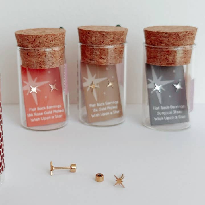 Plant Dosage - Venta al por mayor Pendientes de botón/aretes de poste - Pendientes pequeños con diseño de «Wish Upon a Star», parte trasera plana