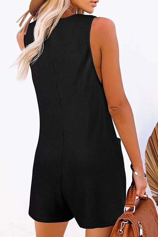 UNISHE - Vente Combishort – femme - Barboteuse gaufrée boutonnée sans manches avec poches ZZKF7294