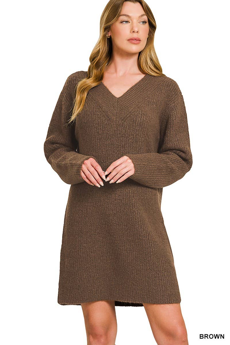 Vanilla Monkey - Wholesale Dress - Women's - V Neck Sweater Dress1