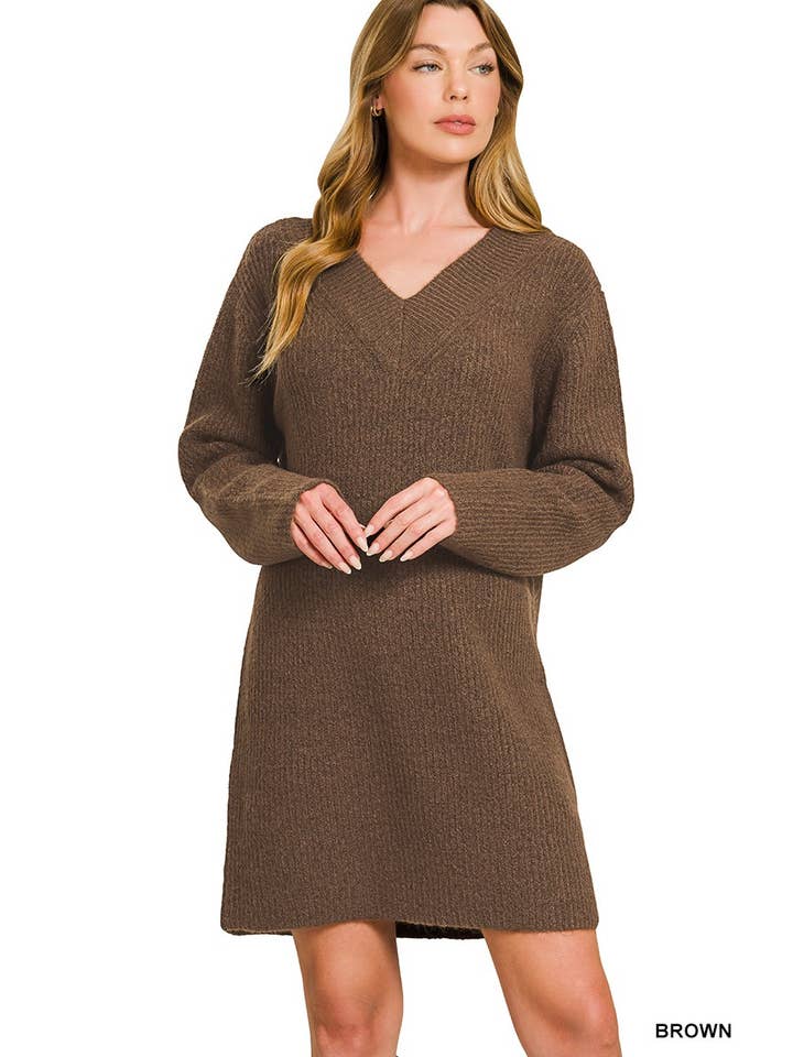 Vanilla Monkey - Wholesale Dress - Women's - V Neck Sweater Dress1