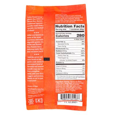 Lotus Foods - Wholesale Ramen - Millet & Brown Rice Ramen w/ Red Miso Soup - 2.8oz/10ct