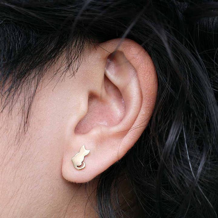 Nina Designs - Wholesale Stud/Post Earrings - Sterling Silver or Bronze Tiny Cat Stud Earrings 9x6mm4