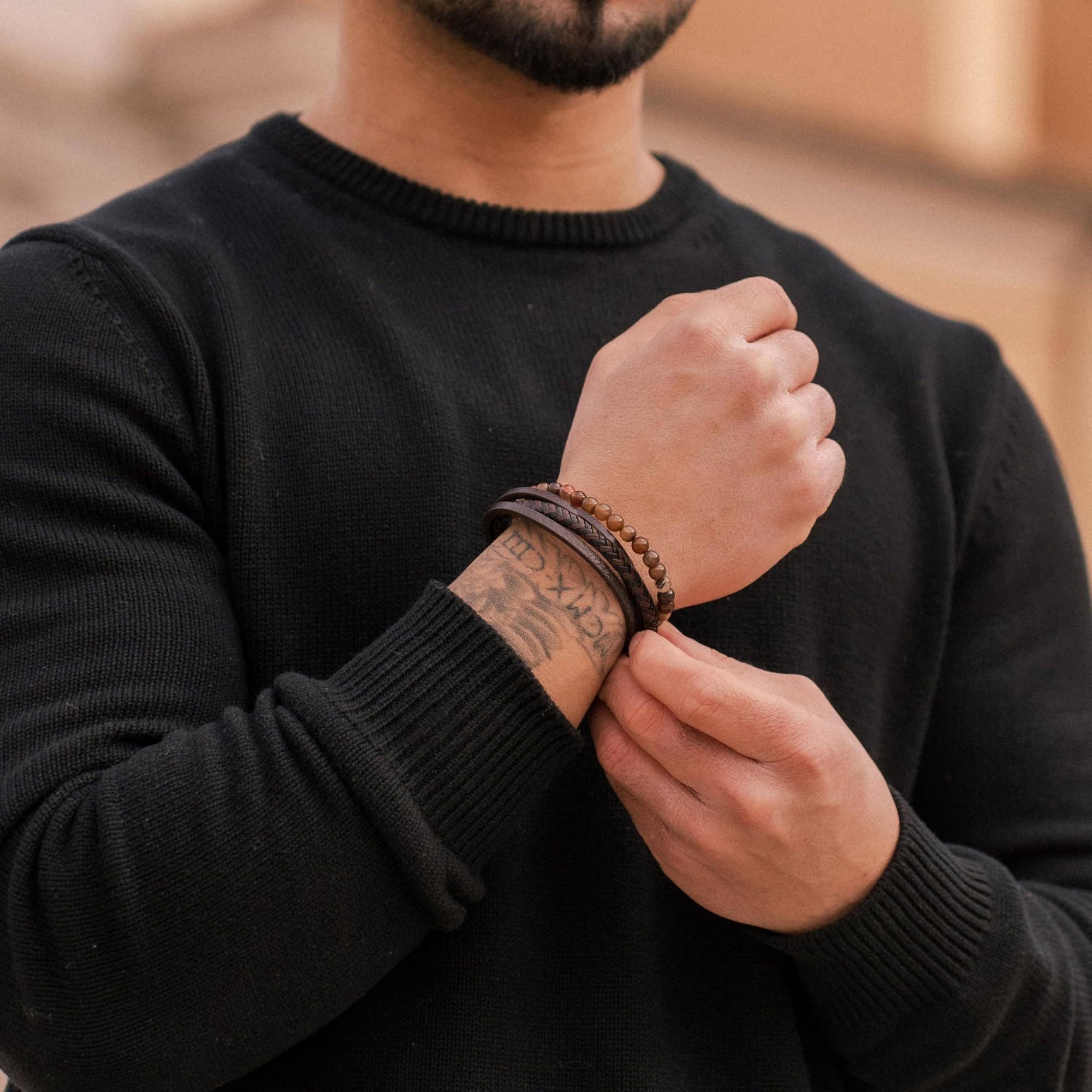 SERASAR - Wholesale Woven/Braided Bracelet - Leather Bracelet "Stone"8