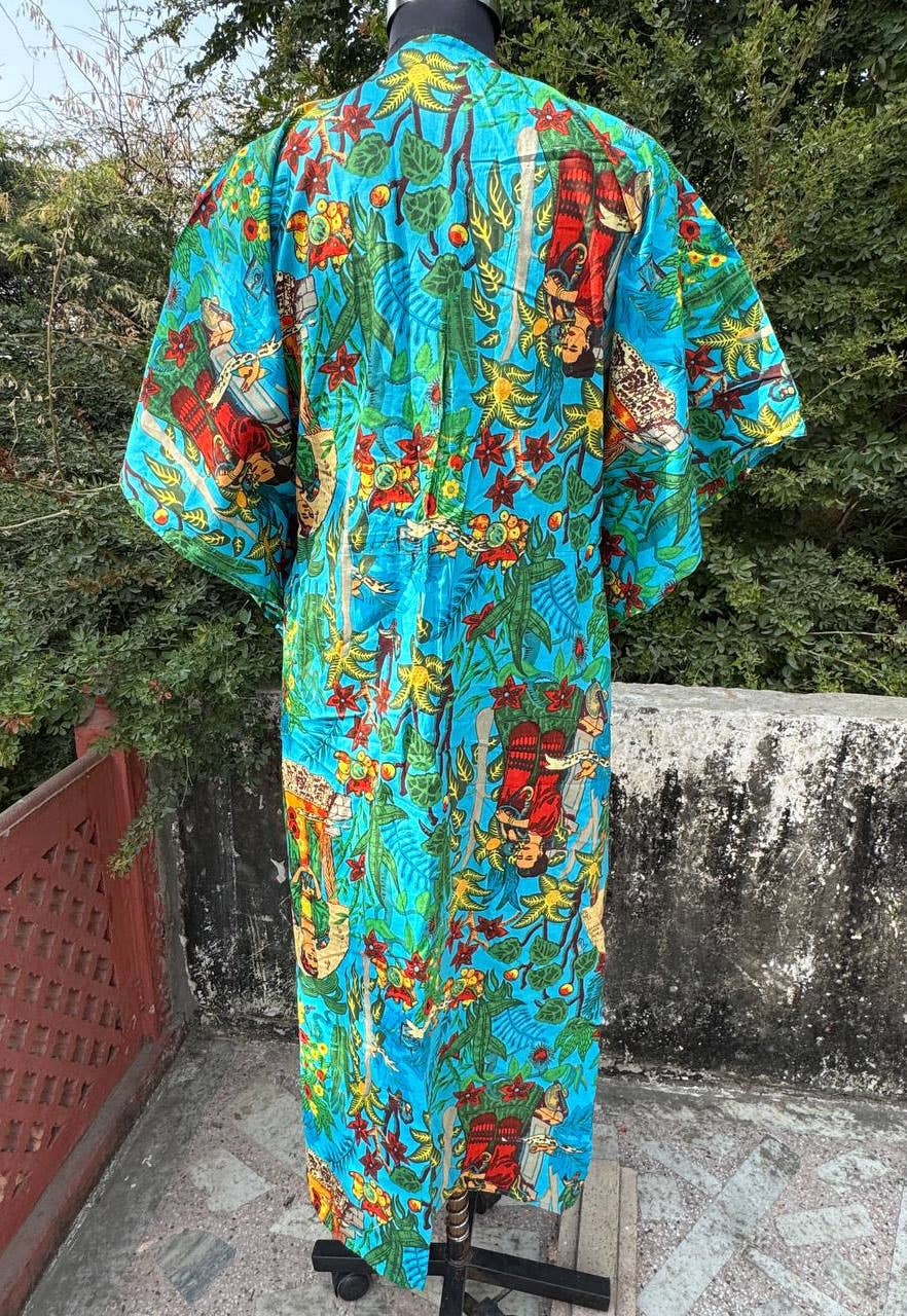 bhavnas boutique - Wholesale Kaftan - Women's - Sky Blue Cotton Kaftan Frida Kahlo Printed Sleepwear Kaftan4