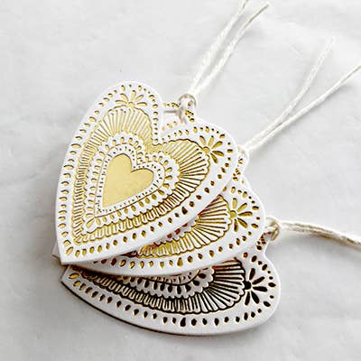 THE LITTLE PRESS - Wholesale Gift Tag - Heart - Gold Foil - set of 3 Tags3