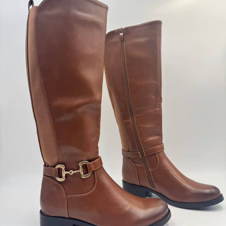 Women’s Knee-High Boots with Crystal Bit Hardware M086-8 for wholesale by Rentoes